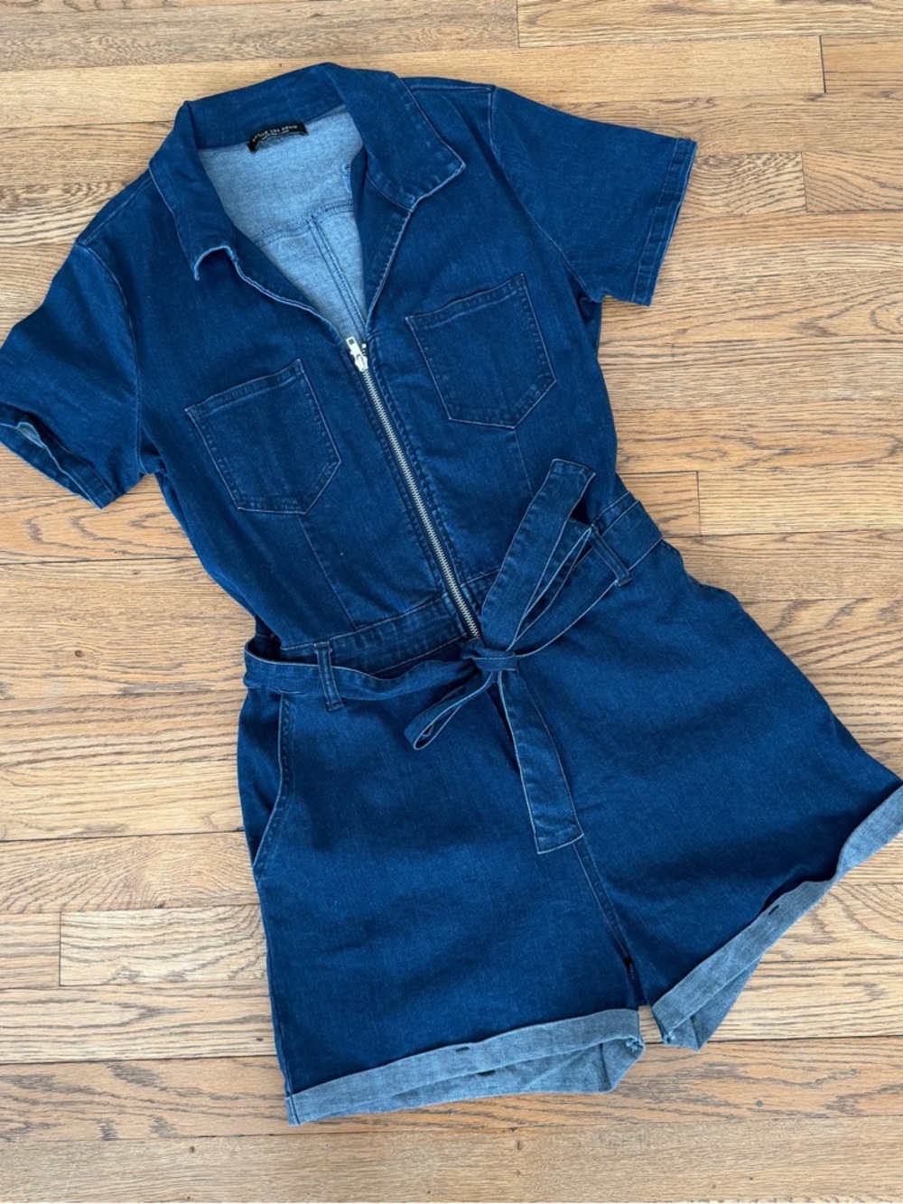 Active USA Denim Romper with Tie belt
